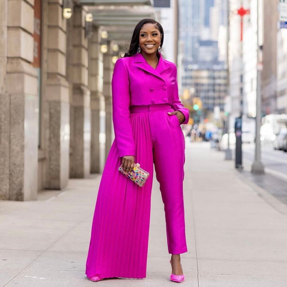 The BRAND Label Asymmetrical Pleated Taper Leg Pants Medium Magenta Fuchsia